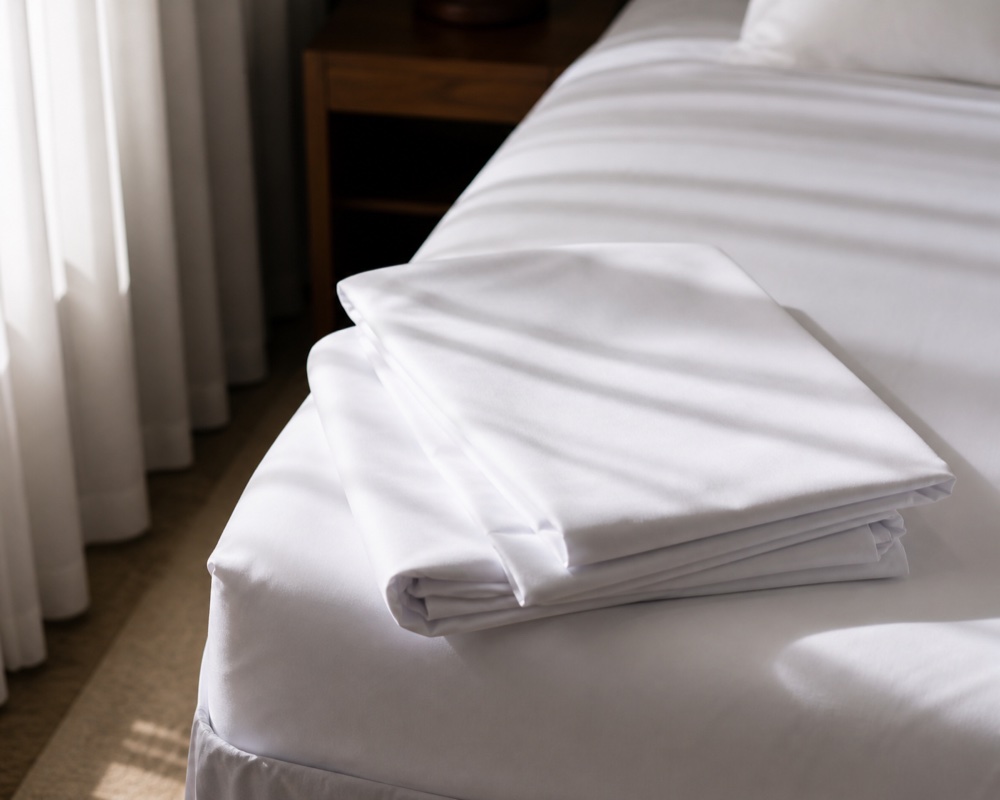 Folded white cotton bedsheet