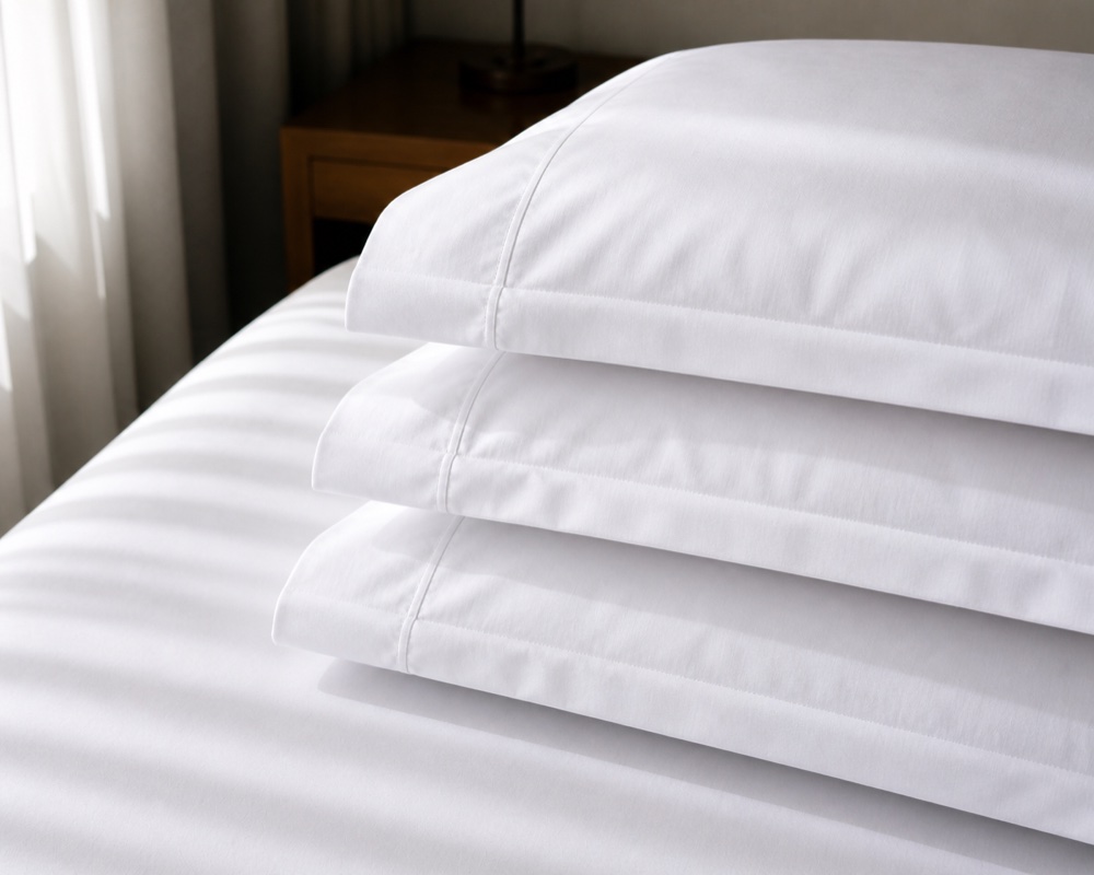Stack of white pillow covers
