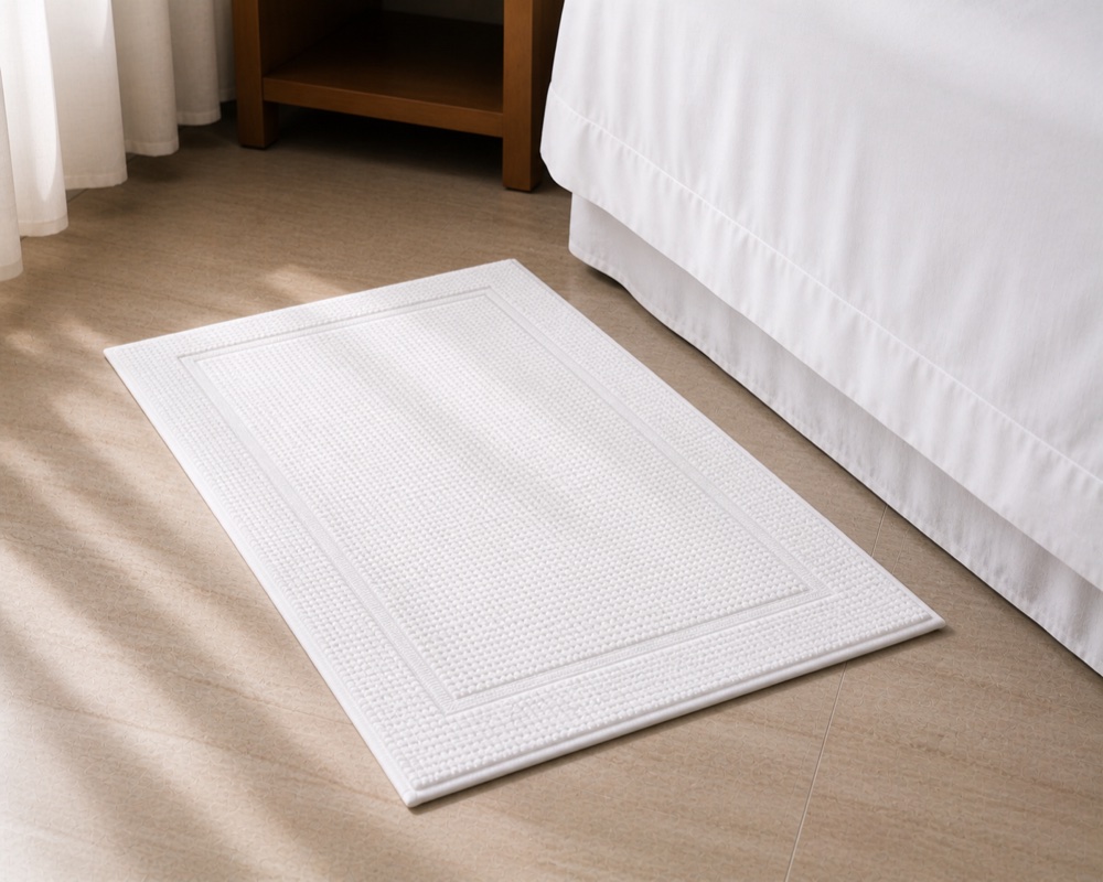 White cotton bedside foot mat