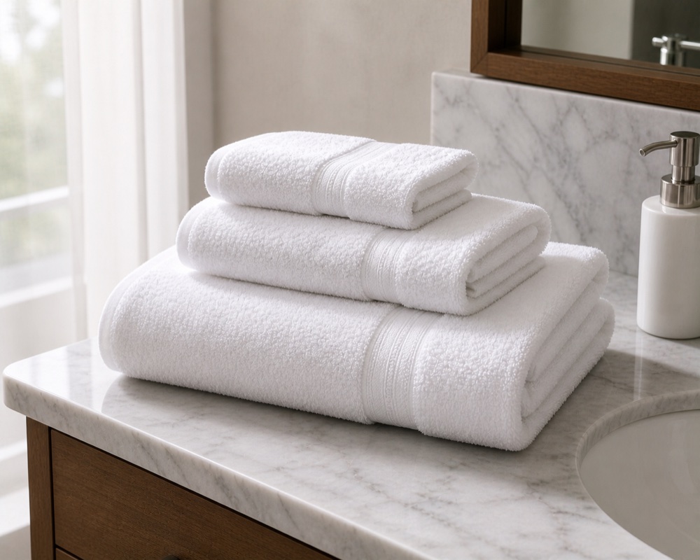Folded stack of white cotton towels