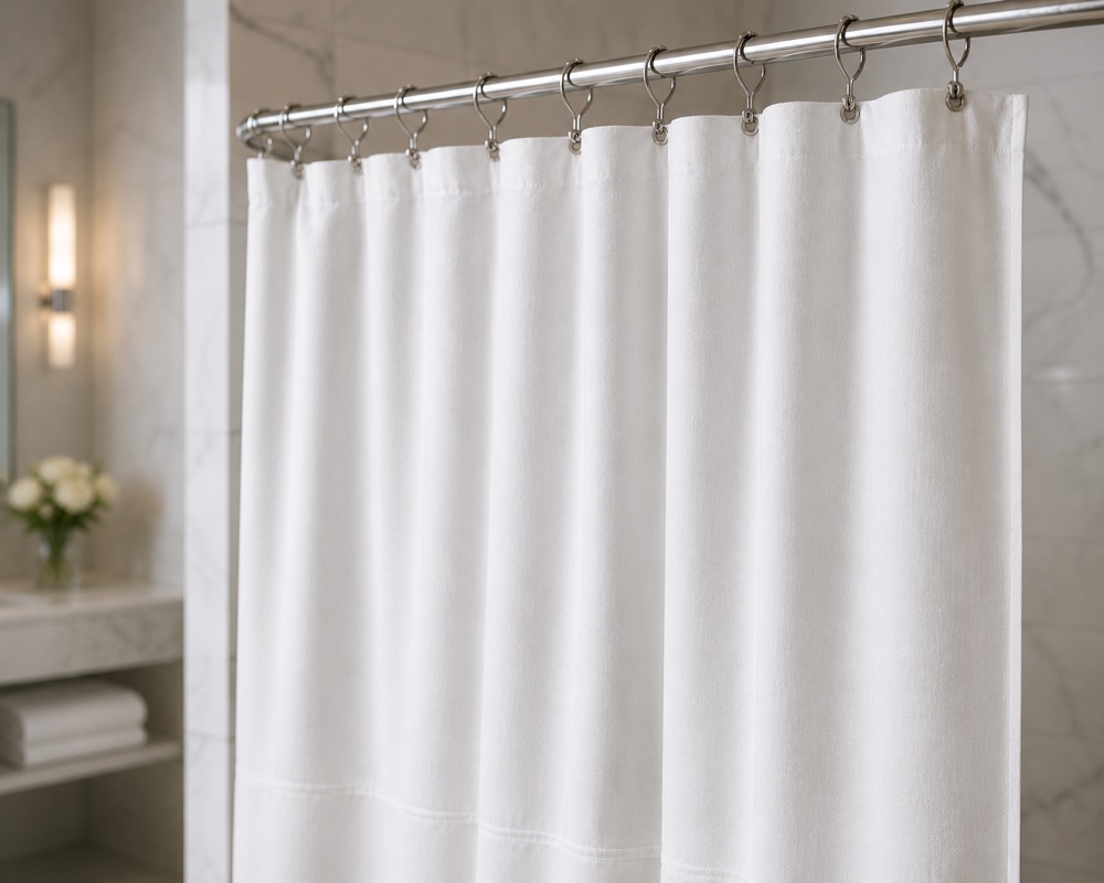 White cotton shower curtain