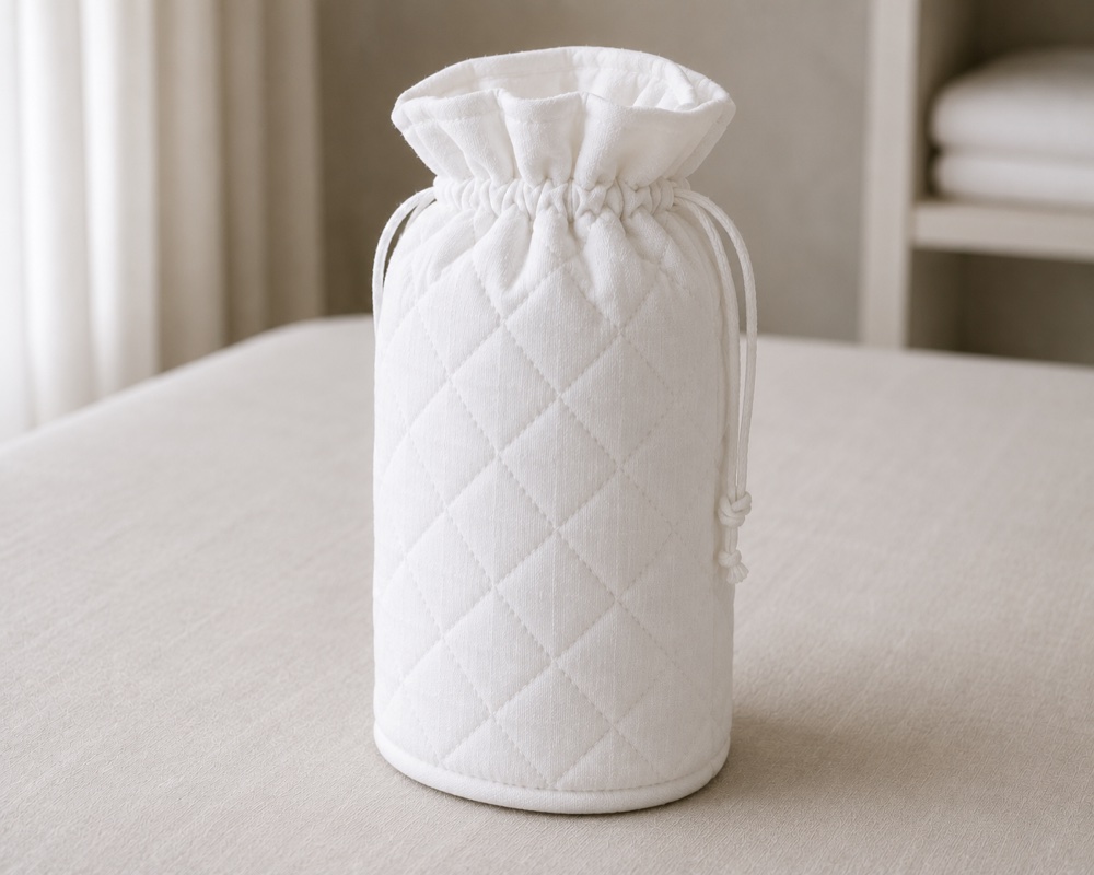 White quilted hot bottle cover
